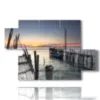paintings sunset over the sea from the ancient pier - version: 5 pannelli 128x85cm
