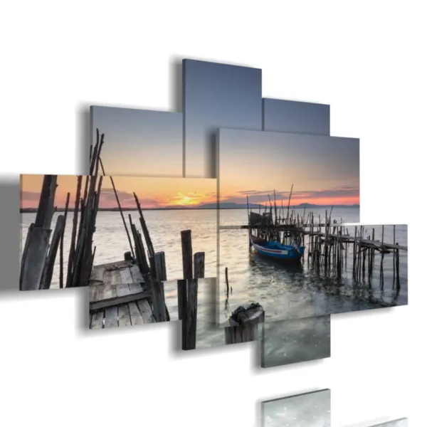 Paintings of sunset over the sea from the ancient pier