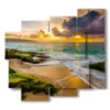 famous paintings sunset on the sea and beach - version: 5 pannelli 106x98cm