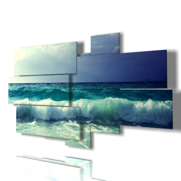 Paintings with beach and sea scenes.