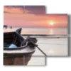 paintings with boats in a pink sunset - version: 4 pannelli 91x85cm