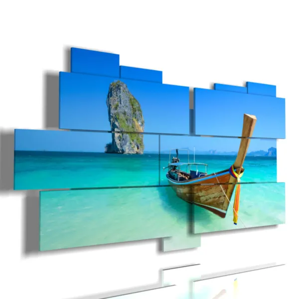 Paintings of boats on the shore