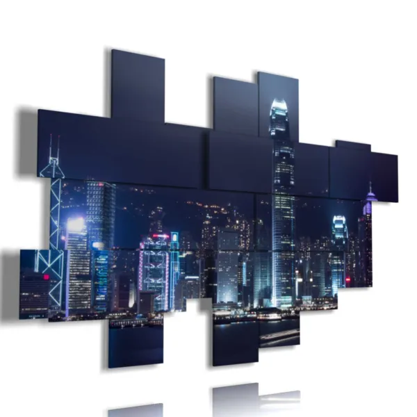 cuadro con foto de Hong Kong de noche