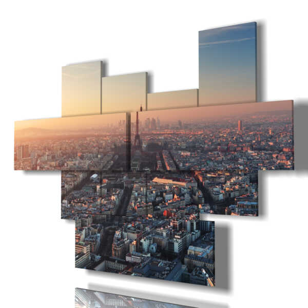 Paris dans les tableaux panoramiques au coucher du soleil