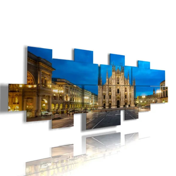 Tableaux avec la cathédrale de Milan la nuit.