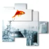 bilder mit fischen die ins leere springen - version: 5 pannelli 110x105cm