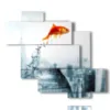 paintings with fish jumping into the void - version: 6 pannelli 127x110cm