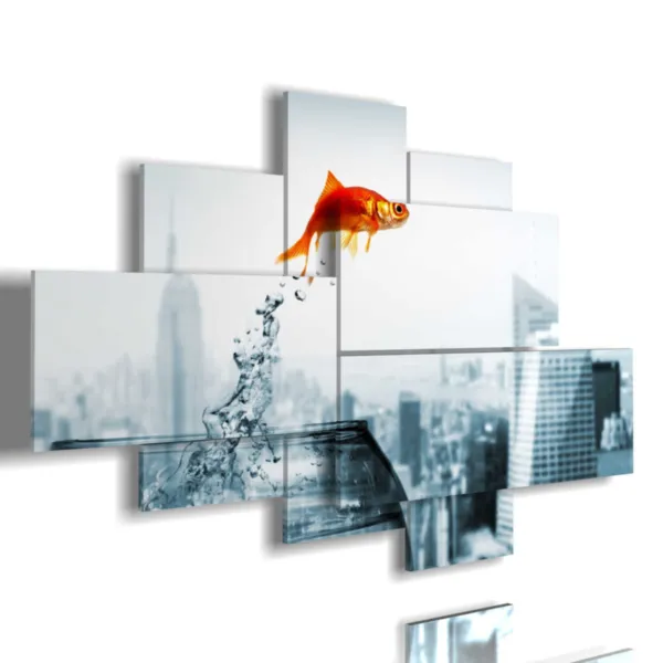 Paintings of a fish jumping into the void