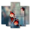 paintings with red butterflies - version: 5 pannelli 89x85cm