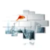 paintings with fish jumping into the void - version: 15 pannelli 232x153cm