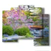 modern painting flowers in a landscape of japan - version: 5 pannelli 89x77cm