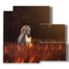 painting horses at sunset on a wheat field - version: 5 pannelli 102x93cm
