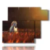 painting horses at sunset on a wheat field - version: 6 pannelli 122x96cm